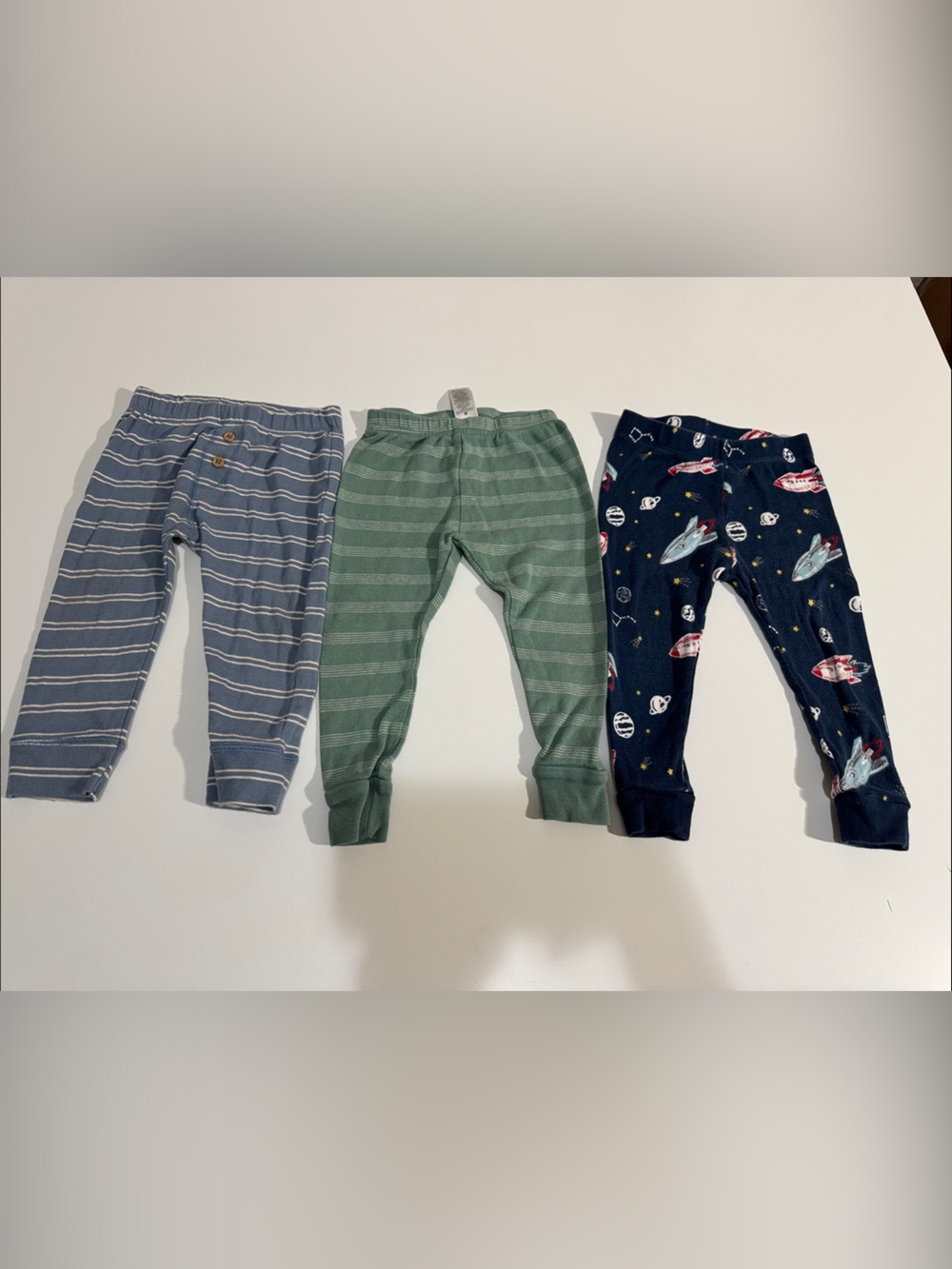 Carter's Three-Pack Striped & Space-Print Leggings - Blue, Green, Navy